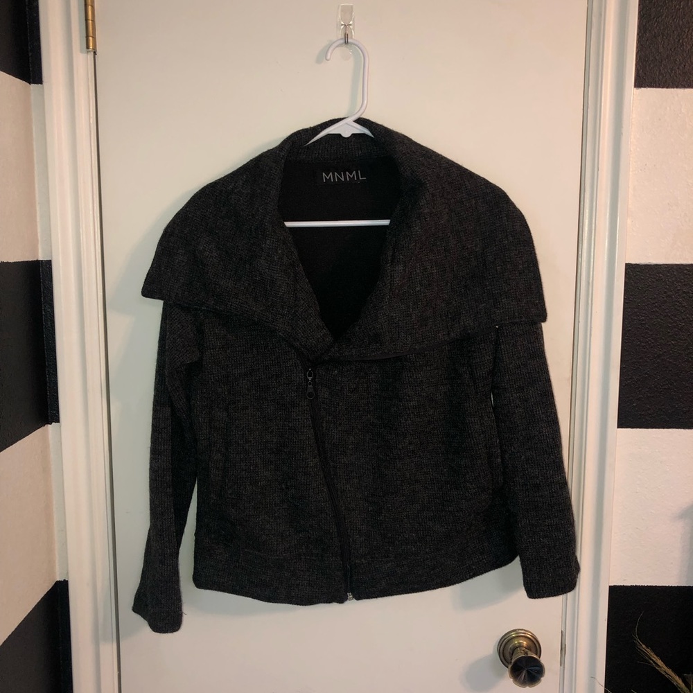 MNML charcoal sweater Moto zip jacket